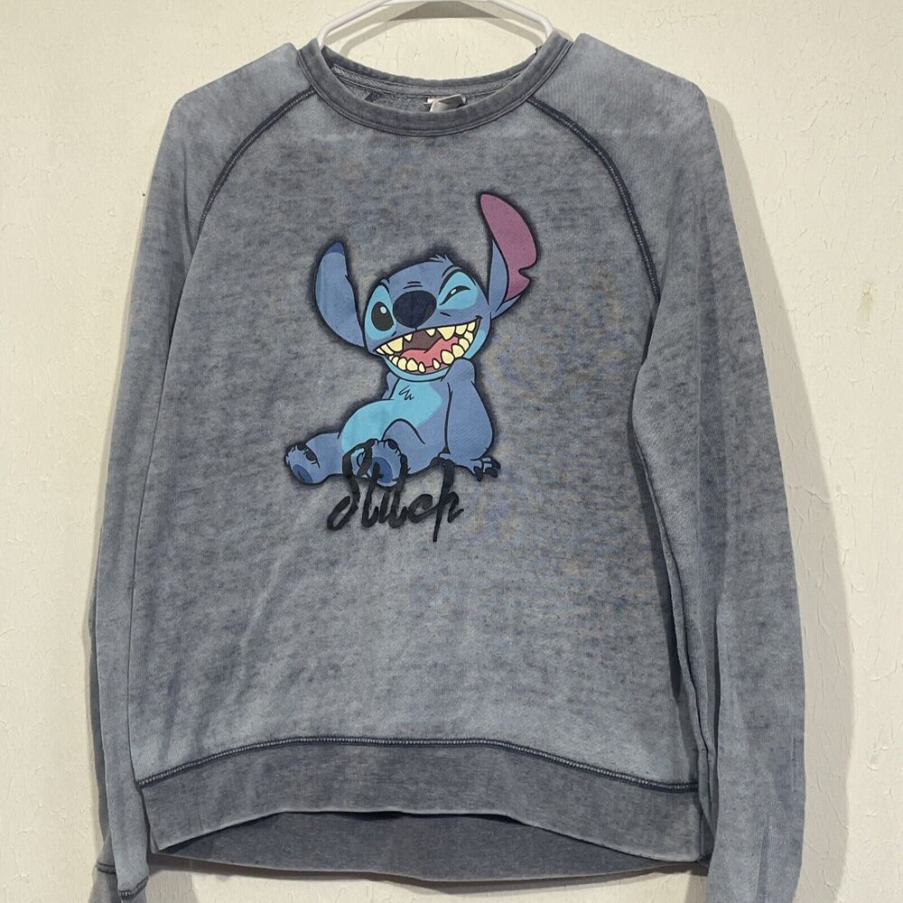 LILO AND STITCH Women Adult Medium Gray Long Sleeve Crew Neck Sweater T Shirt